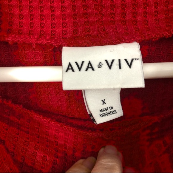 AVA & VIV Holiday Red Waffle Knit Mock Neck Balloon Sleeve Sweater, Christmas X - Picture 7 of 8